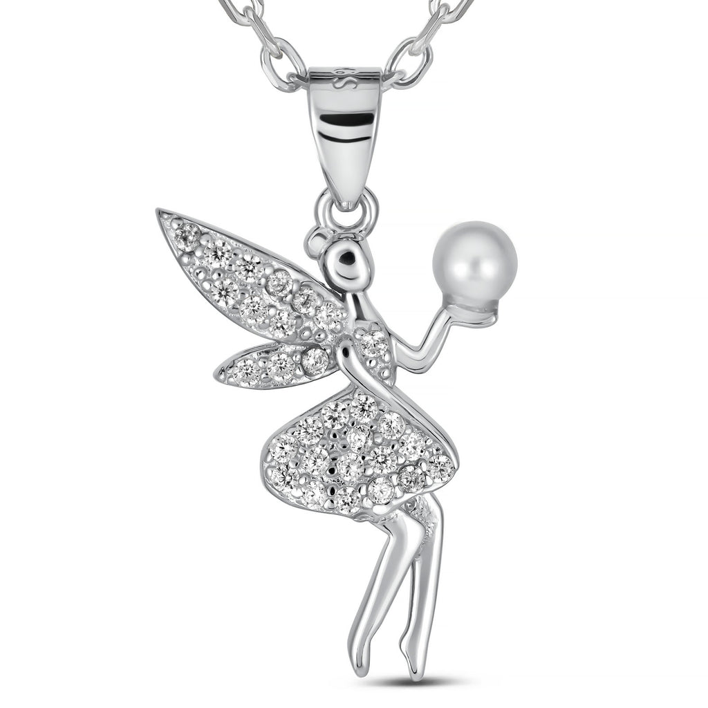 Sterling Silver Rhodium Plated Fairy Necklace with Bubble Pendant
