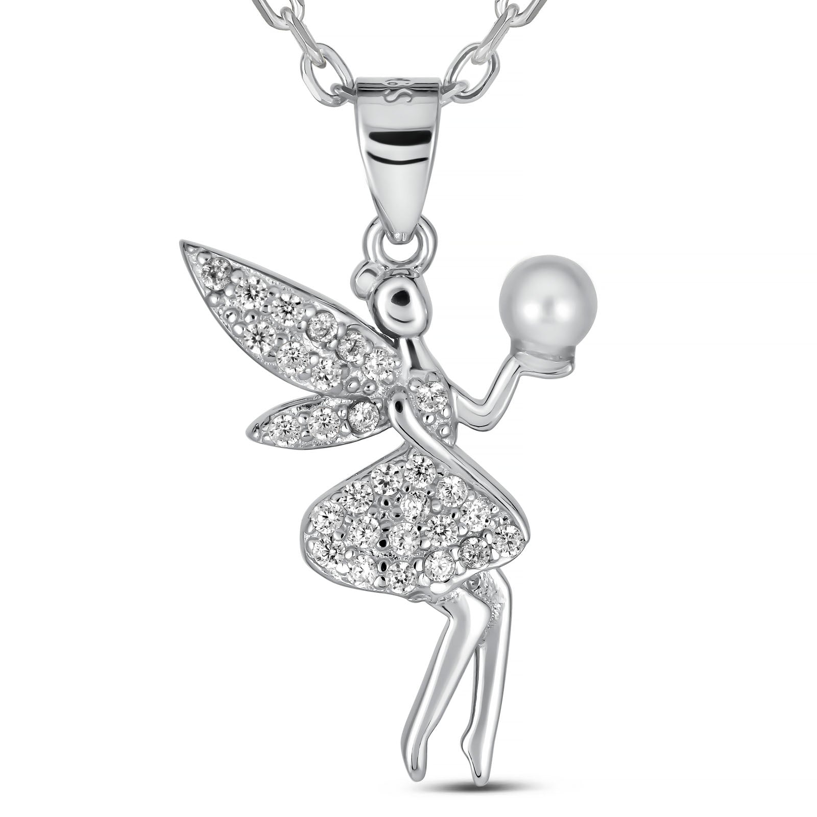 Sterling Silver Rhodium Plated Fairy Necklace with Bubble Pendant