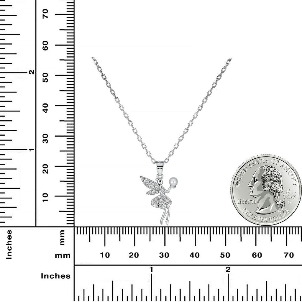 Sterling Silver Rhodium Plated Fairy Necklace with Bubble Pendant
