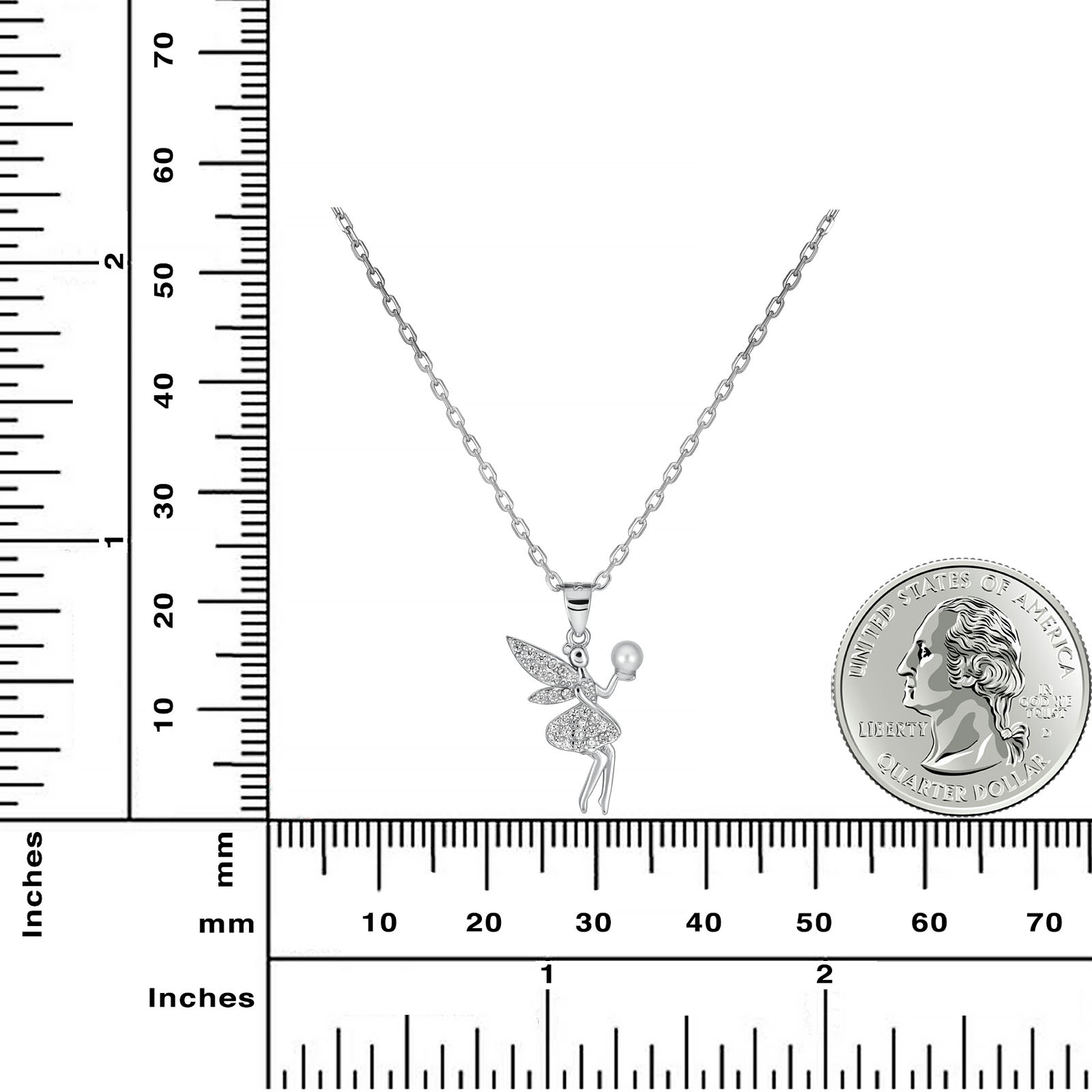 Sterling Silver Rhodium Plated Fairy Necklace with Bubble Pendant