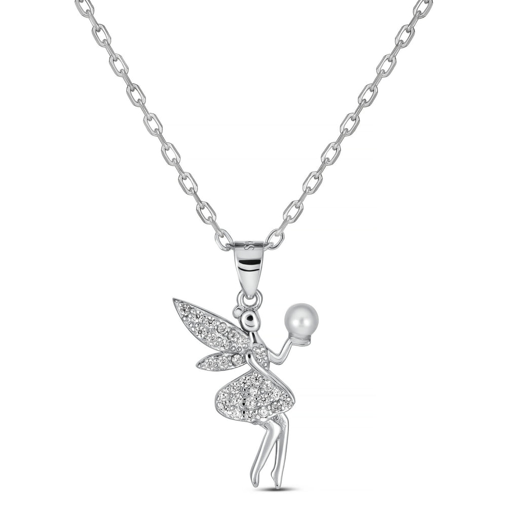 Sterling Silver Rhodium Plated Fairy Necklace with Bubble Pendant
