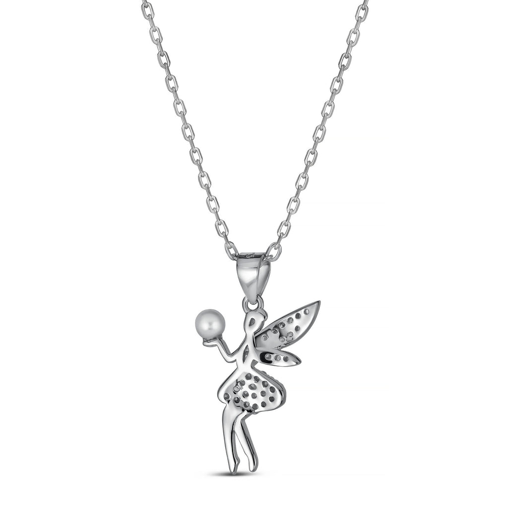 Sterling Silver Rhodium Plated Fairy Necklace with Bubble Pendant