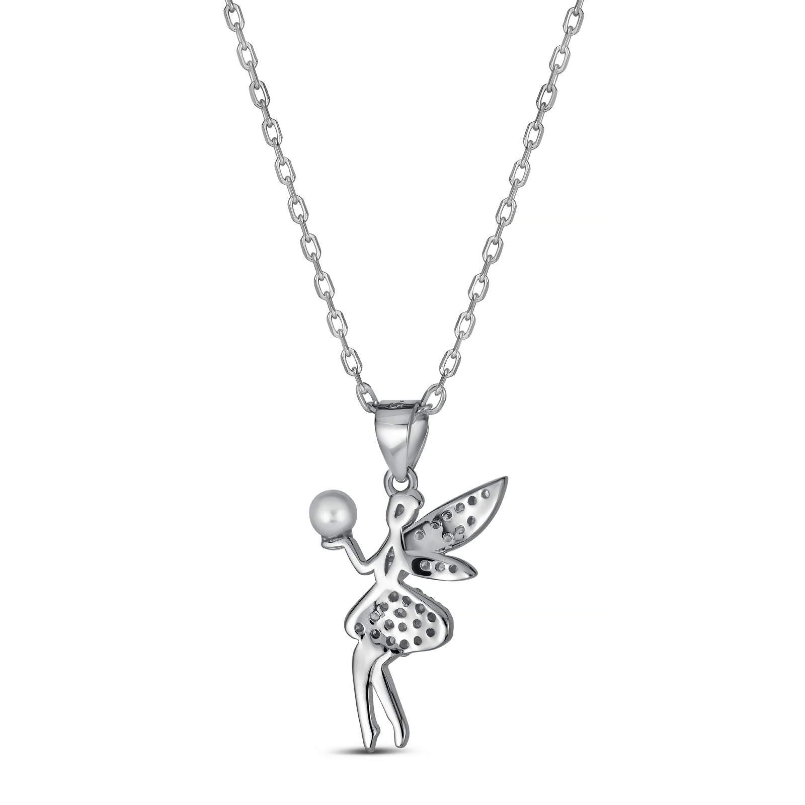 Sterling Silver Rhodium Plated Fairy Necklace with Bubble Pendant