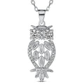 Rhodium Plated 925 Sterling Silver Owl Pendant Necklace