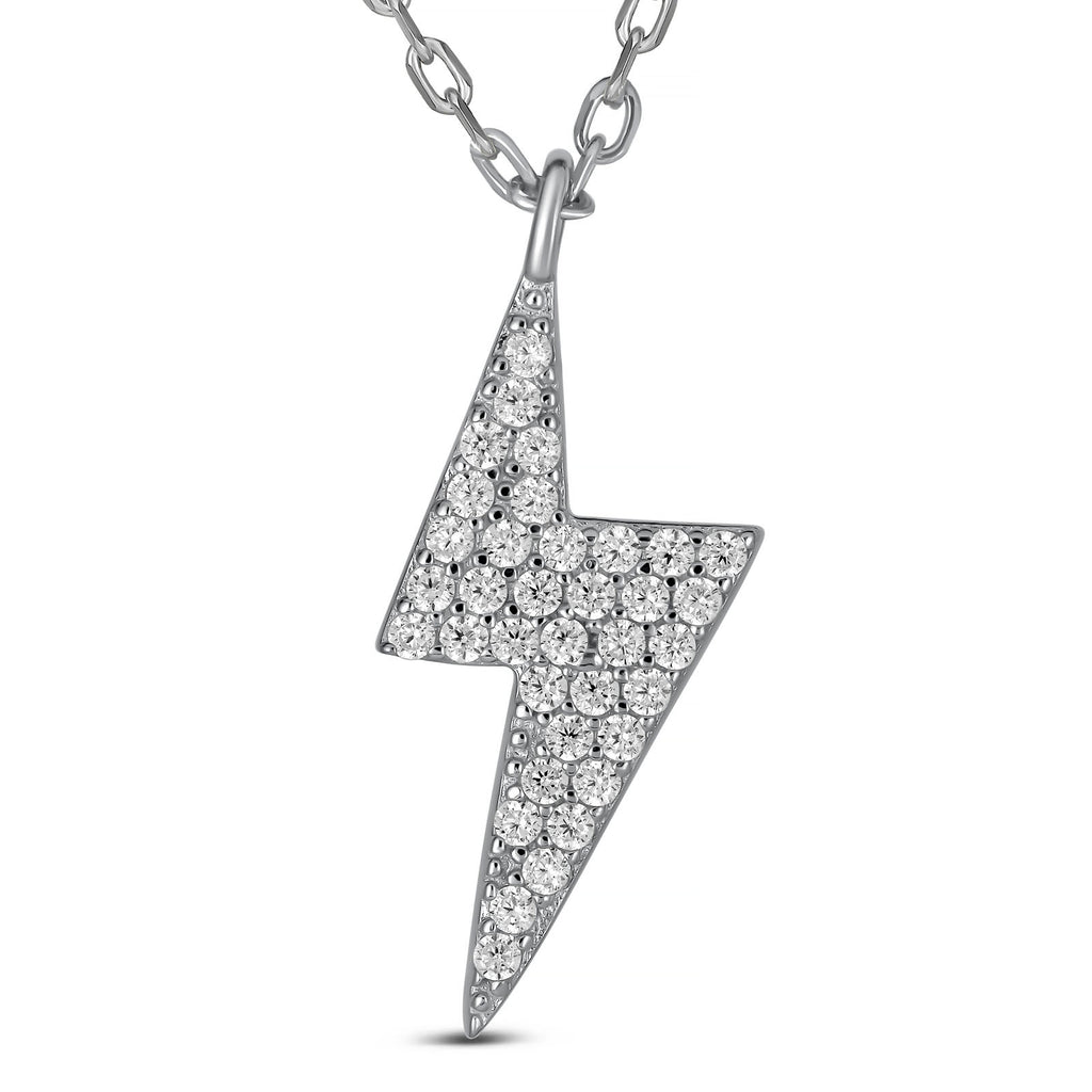 Sterling Silver Lightning Bolt Pendant Necklace, Rhodium Plated