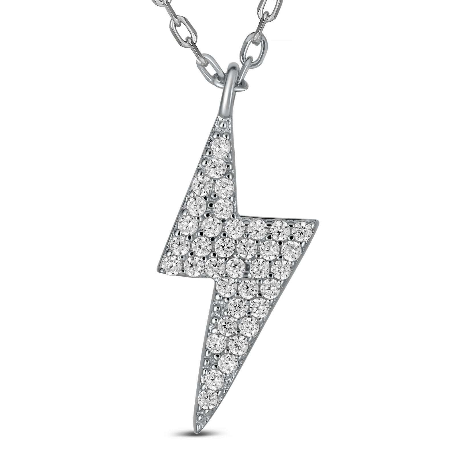 Sterling Silver Lightning Bolt Pendant Necklace, Rhodium Plated