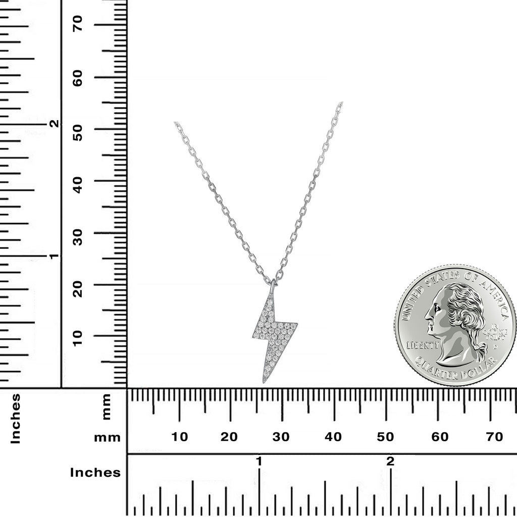 Sterling Silver Lightning Bolt Pendant Necklace, Rhodium Plated