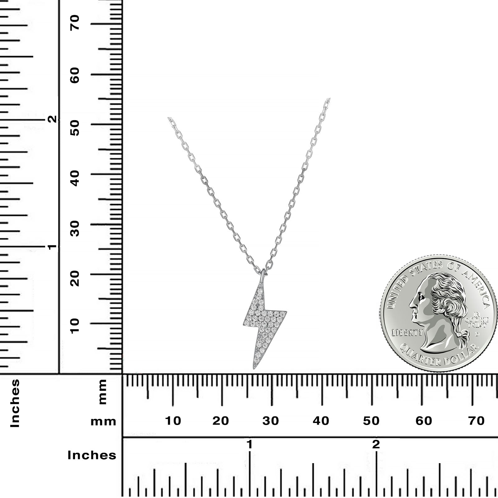 Sterling Silver Lightning Bolt Pendant Necklace, Rhodium Plated