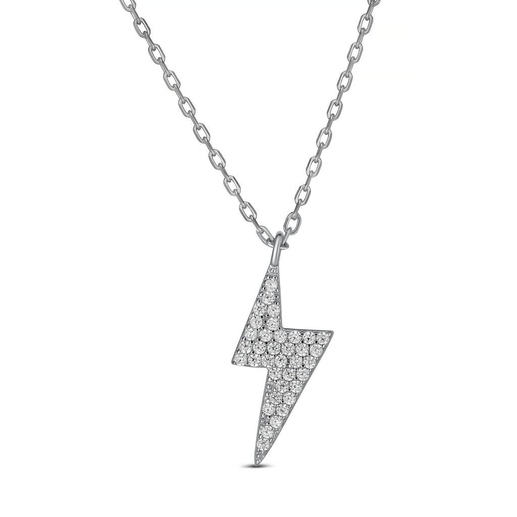 Sterling Silver Lightning Bolt Pendant Necklace, Rhodium Plated