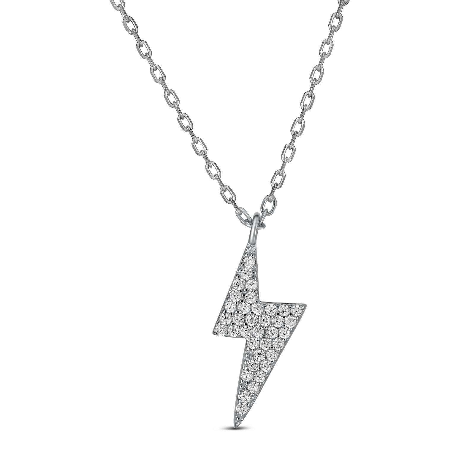 Sterling Silver Lightning Bolt Pendant Necklace, Rhodium Plated