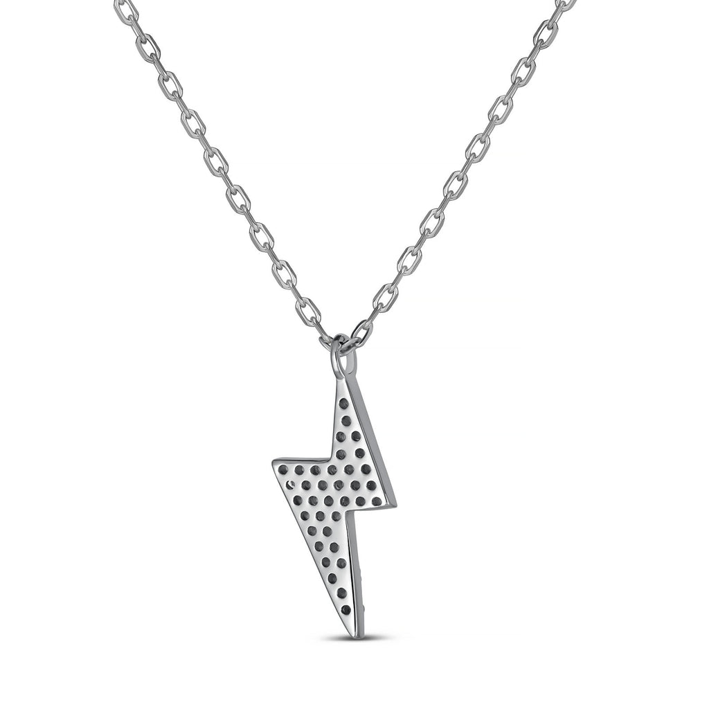 Sterling Silver Lightning Bolt Pendant Necklace, Rhodium Plated
