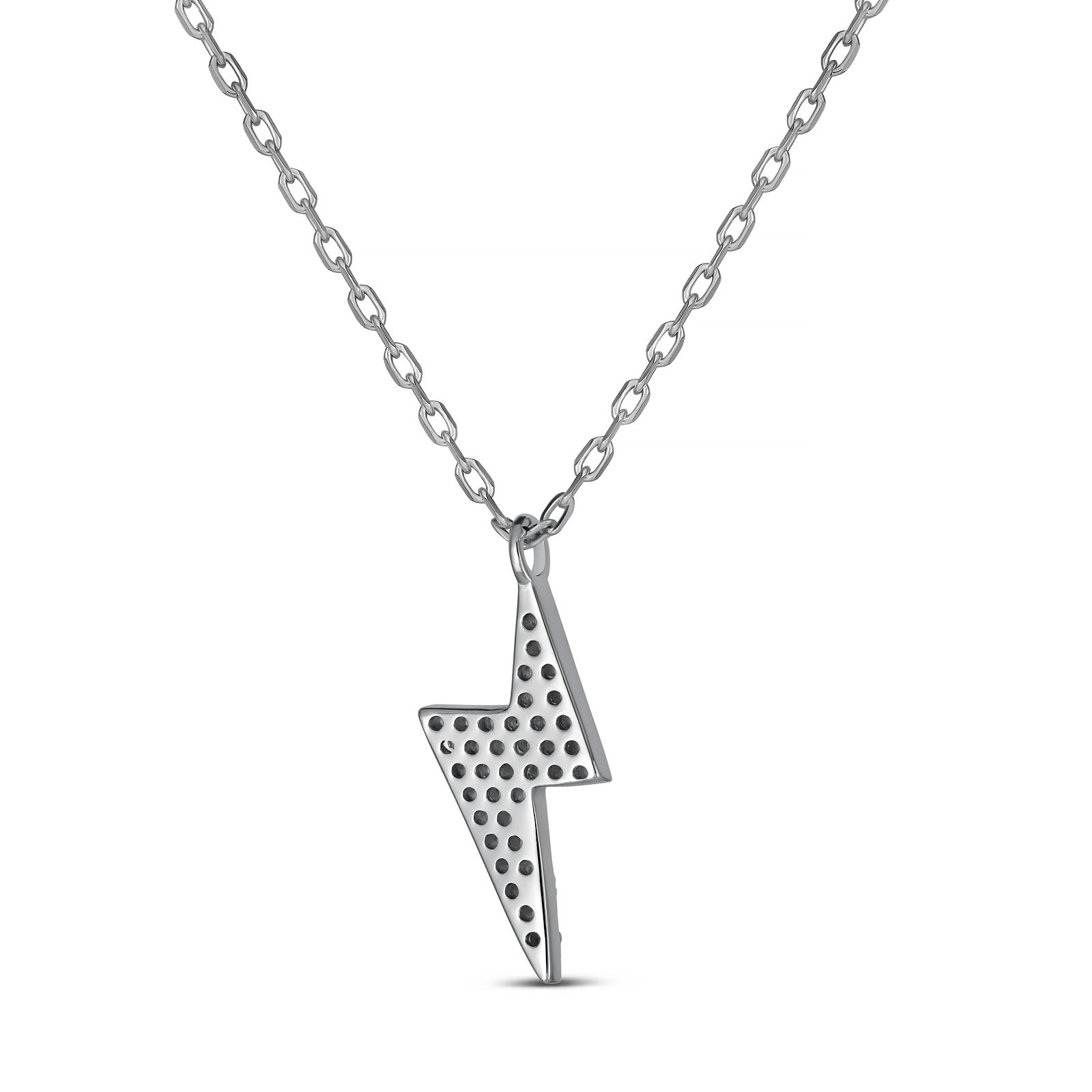 Sterling Silver Lightning Bolt Pendant Necklace, Rhodium Plated