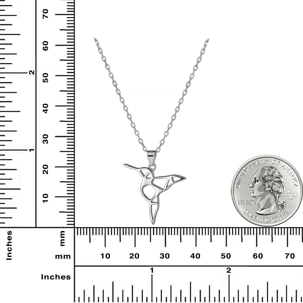 Geometric Hummingbird Necklace | 925 Sterling Silver Rhodium Plated Pendant