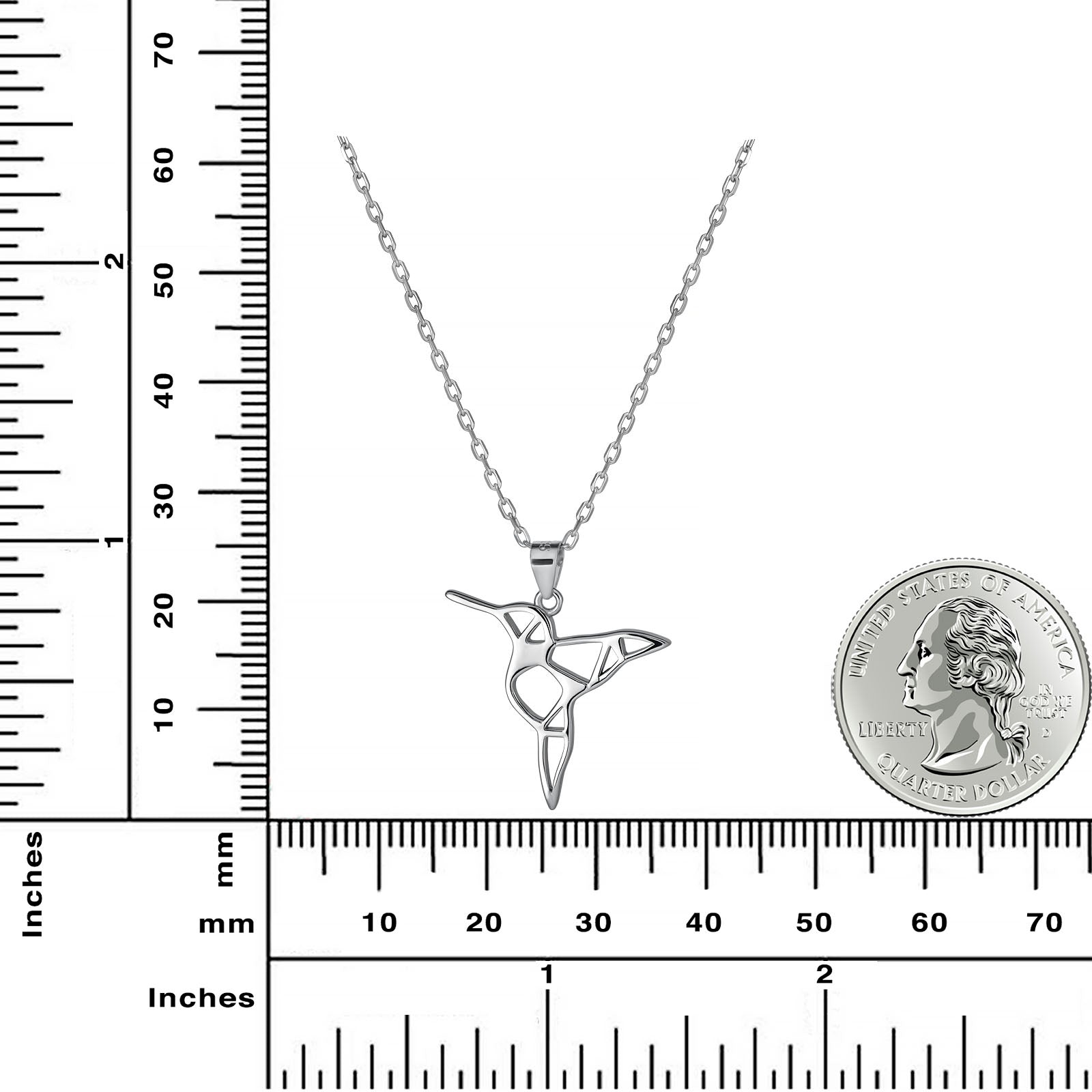 Geometric Hummingbird Necklace | 925 Sterling Silver Rhodium Plated Pendant