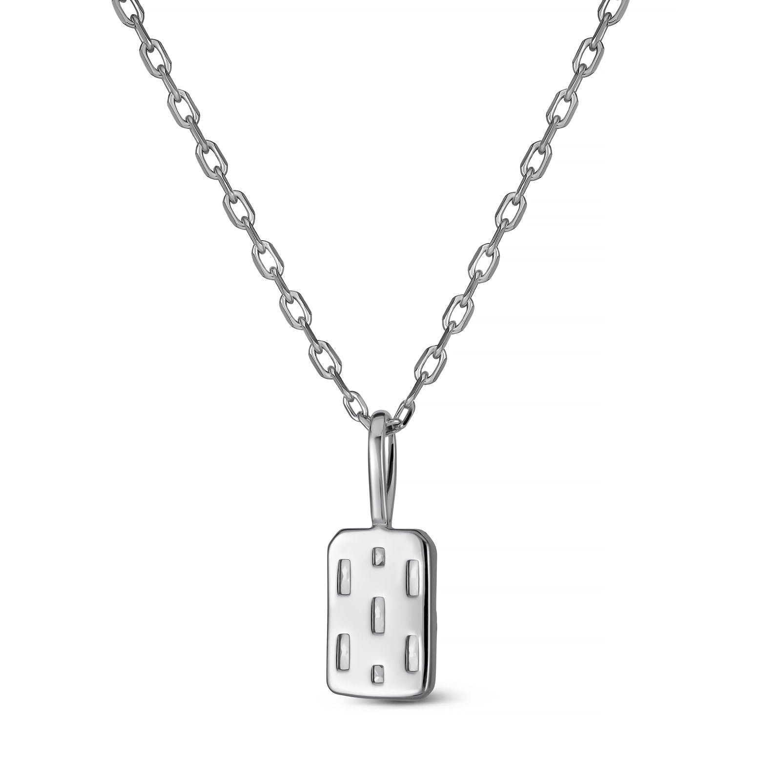 Geometric Rectangular CZ Pendant Necklace | 925 Sterling Silver Rhodium Plated | Art Deco Inspired Design