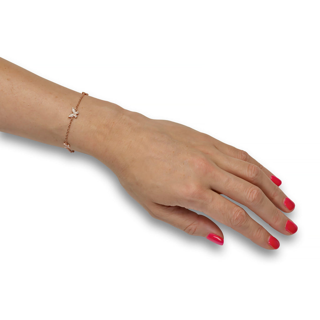 925 Sterling Silver Butterfly Bracelet, Rhodium or 14k rose gold Plated