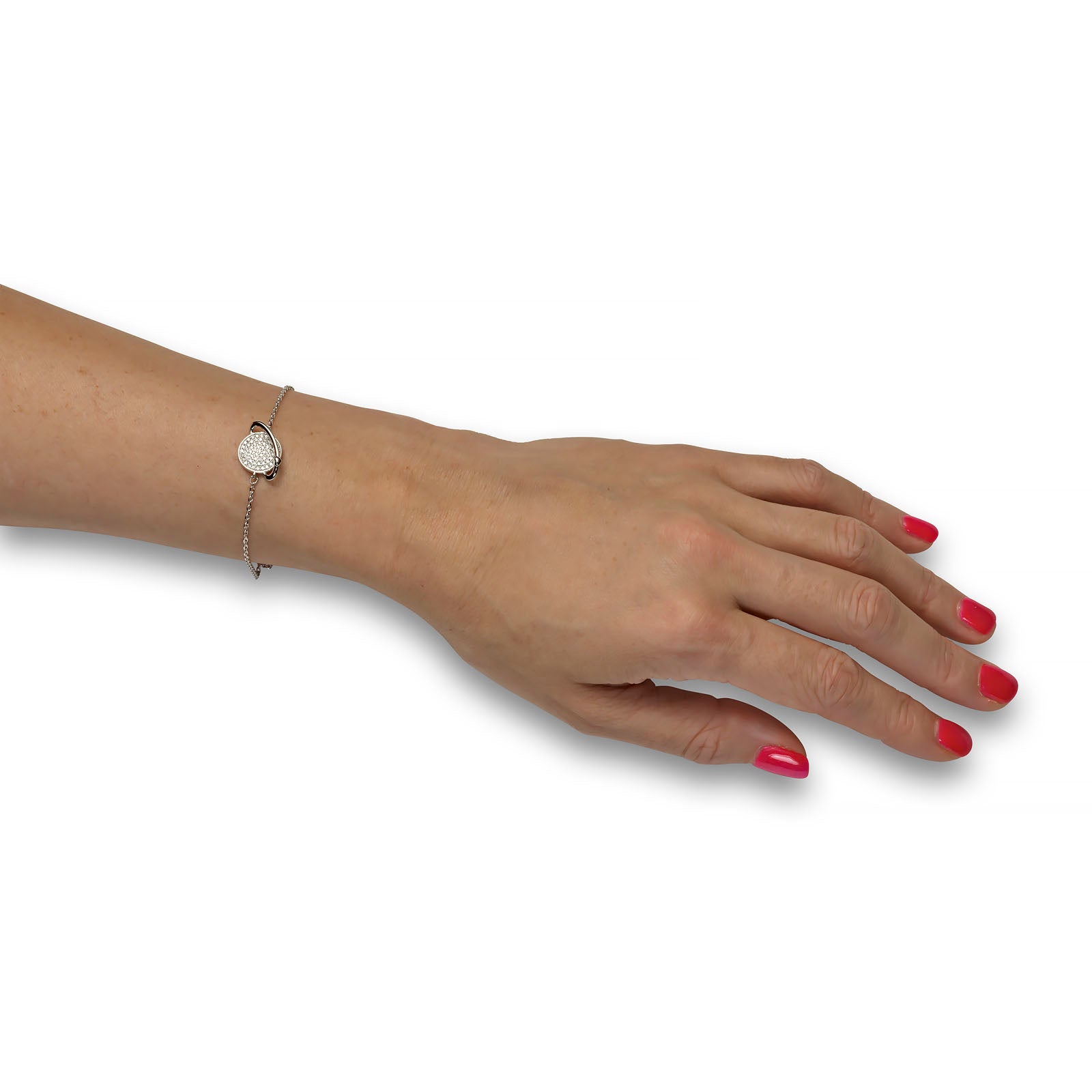 925 Sterling Silver Rhodium Plated Saturn Planet Heart Bracelet