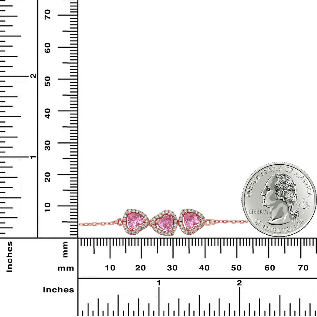 Sterling Silver Gold-Plated Heart Bracelet with Pink Cubic Zirconias