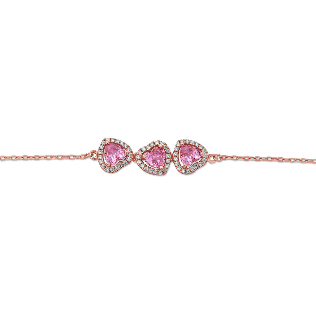 Sterling Silver Gold-Plated Heart Bracelet with Pink Cubic Zirconias