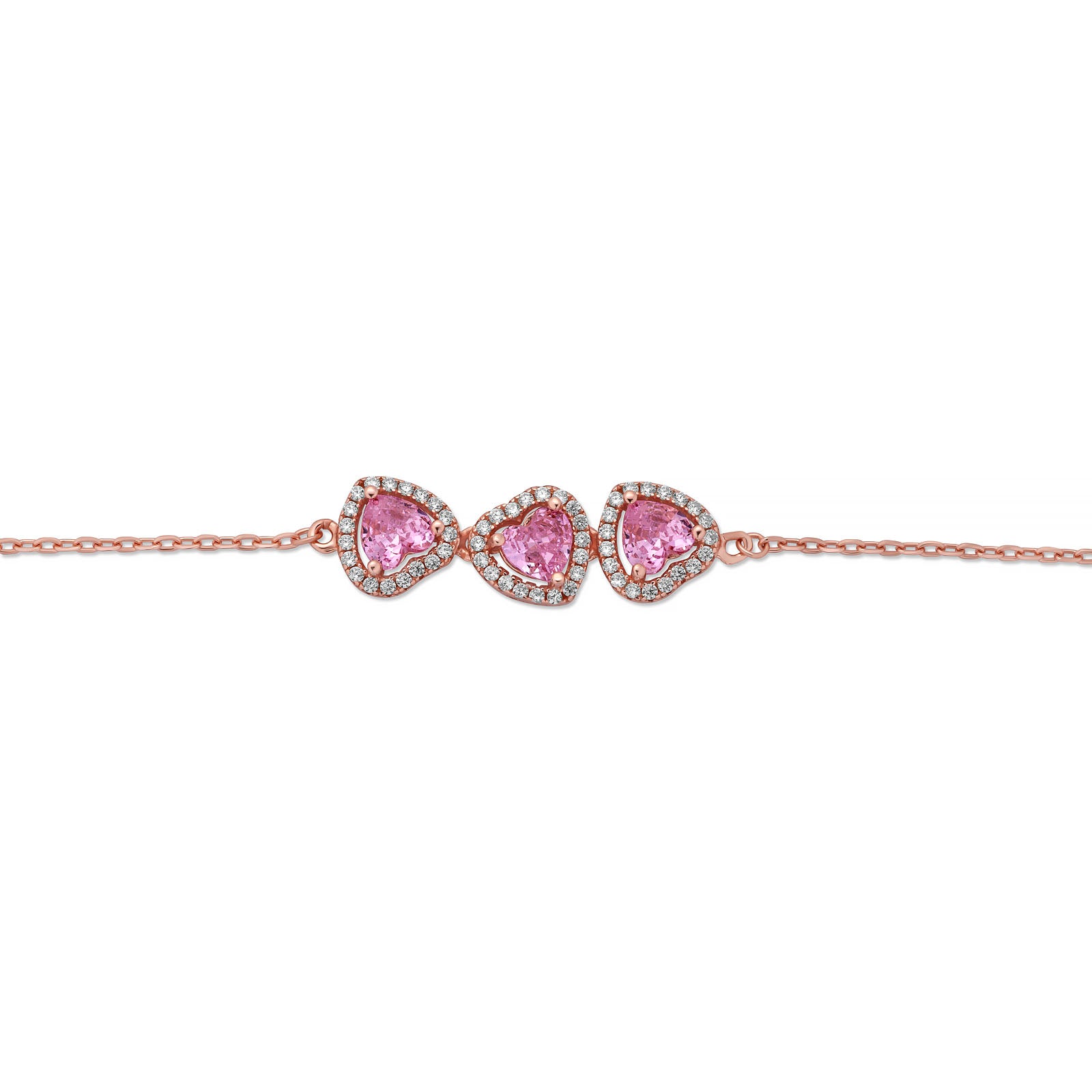 Sterling Silver Gold-Plated Heart Bracelet with Pink Cubic Zirconias
