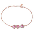 Sterling Silver Gold-Plated Heart Bracelet with Pink Cubic Zirconias
