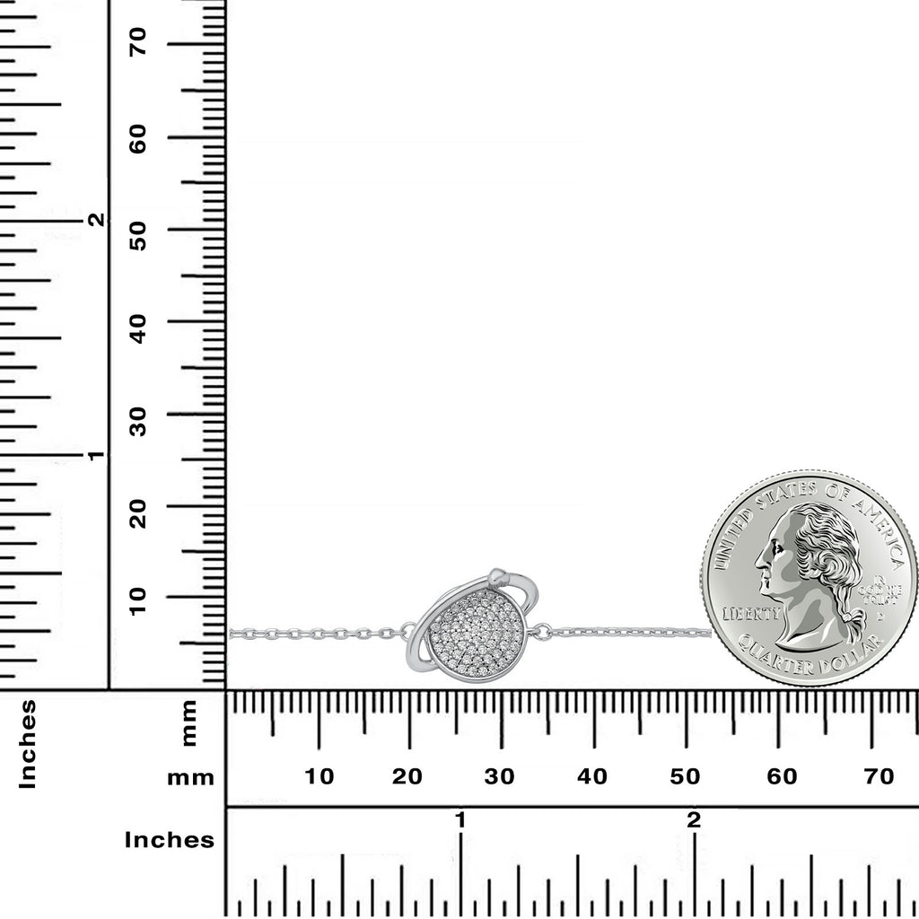 925 Sterling Silver Rhodium Plated Saturn Planet Heart Bracelet