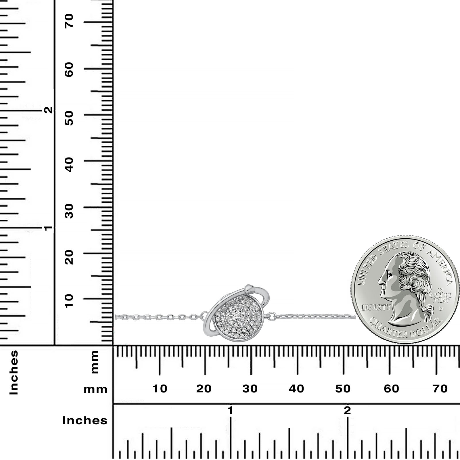 925 Sterling Silver Rhodium Plated Saturn Planet Heart Bracelet