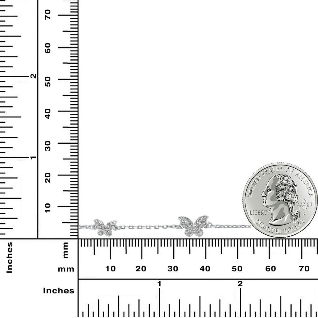 925 Sterling Silver Butterfly Bracelet, Rhodium or 14k rose gold Plated