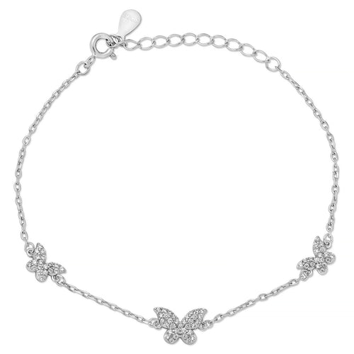 925 Sterling Silver Butterfly Bracelet, Rhodium or 14k rose gold Plated