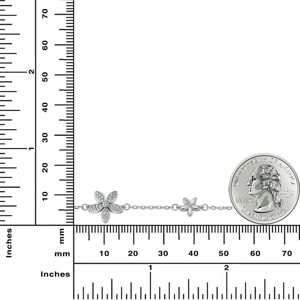 925 Sterling Silver Rhodium Plated Flower Bracelet