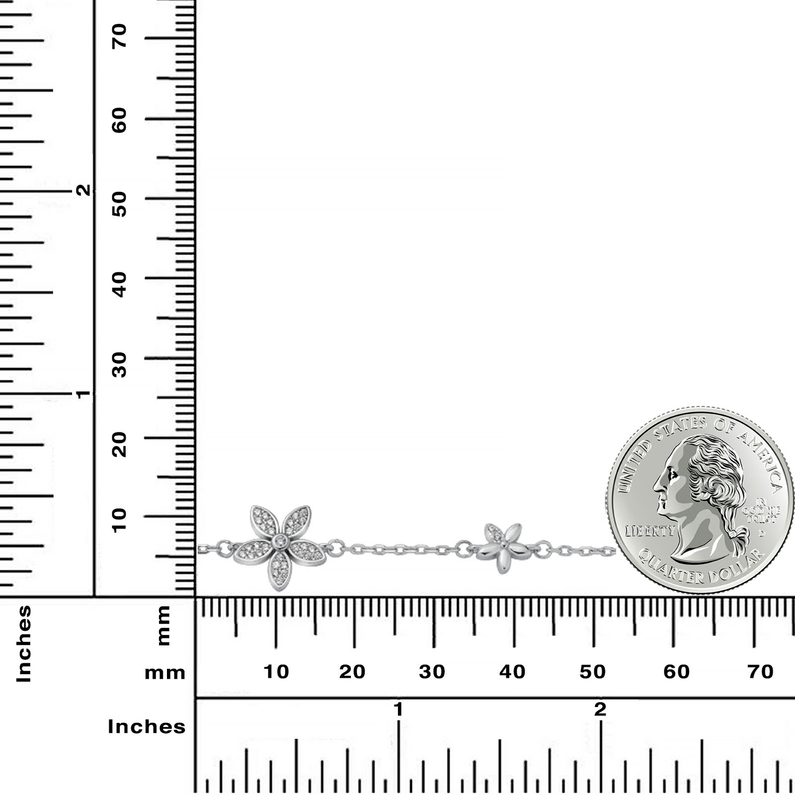 925 Sterling Silver Rhodium Plated Flower Bracelet