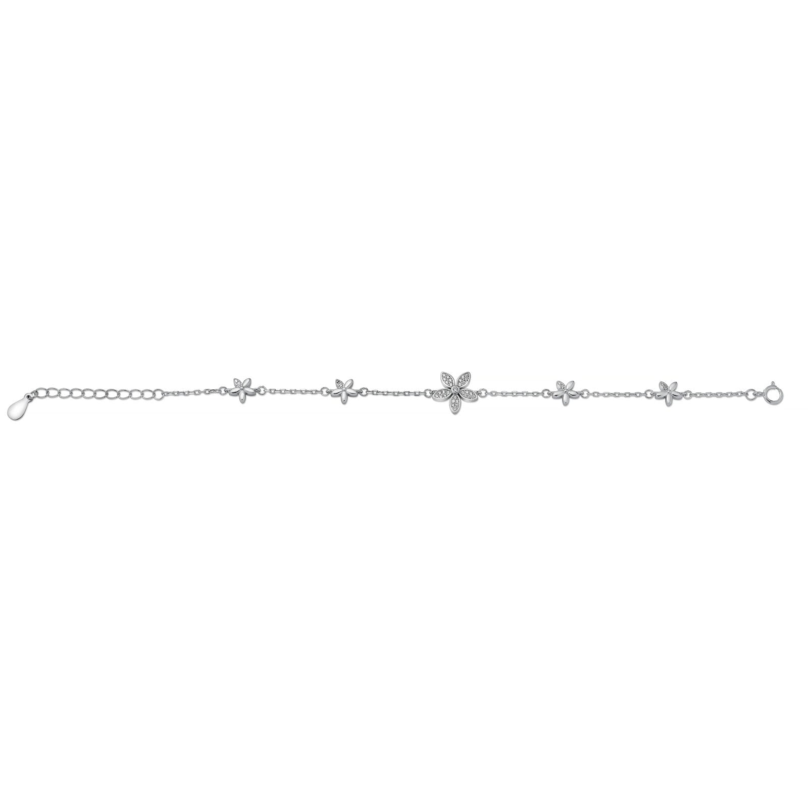 925 Sterling Silver Rhodium Plated Flower Bracelet
