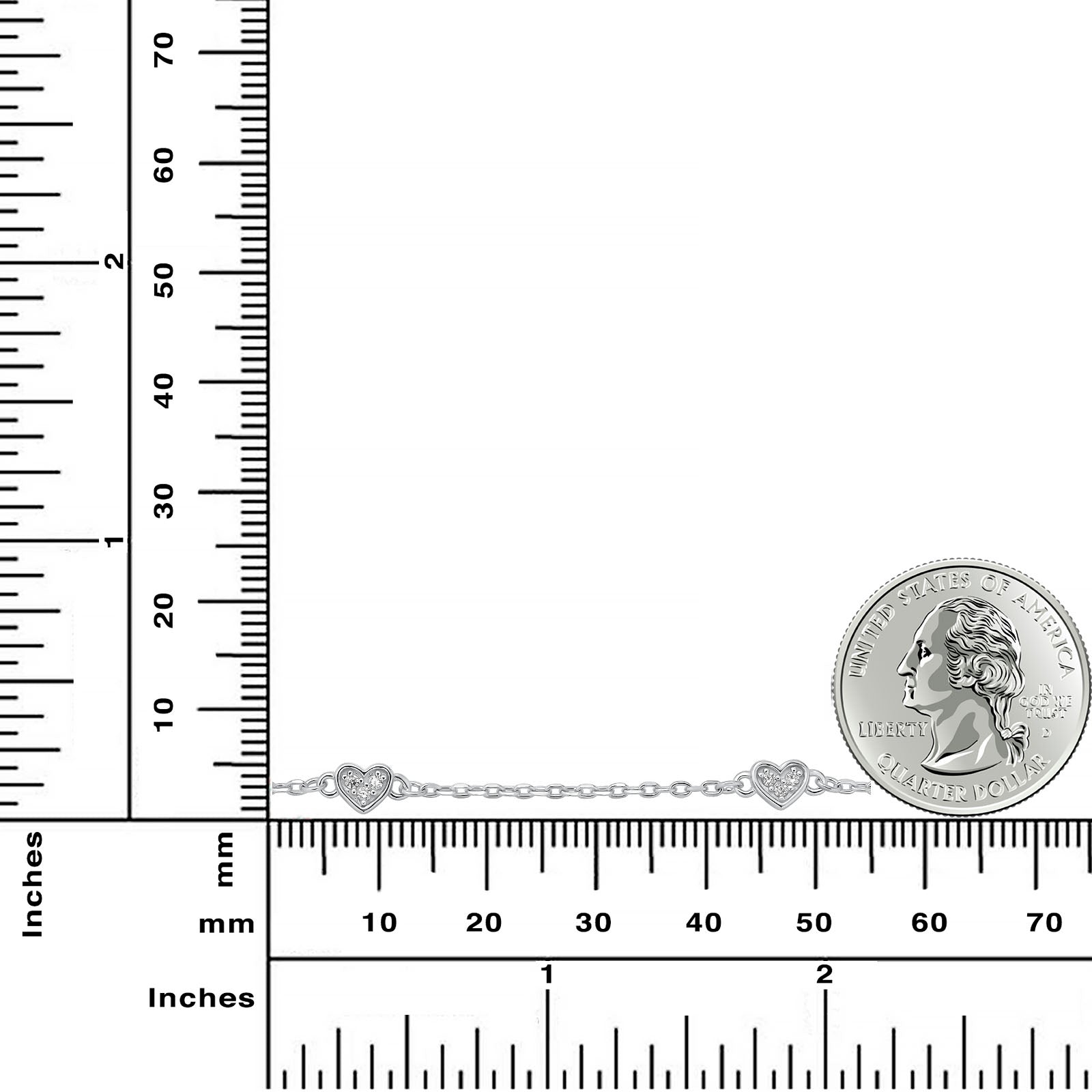 Sterling Silver Rhodium Plated Triple Heart Bracelet