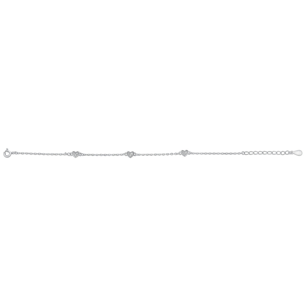 Sterling Silver Rhodium Plated Triple Heart Bracelet