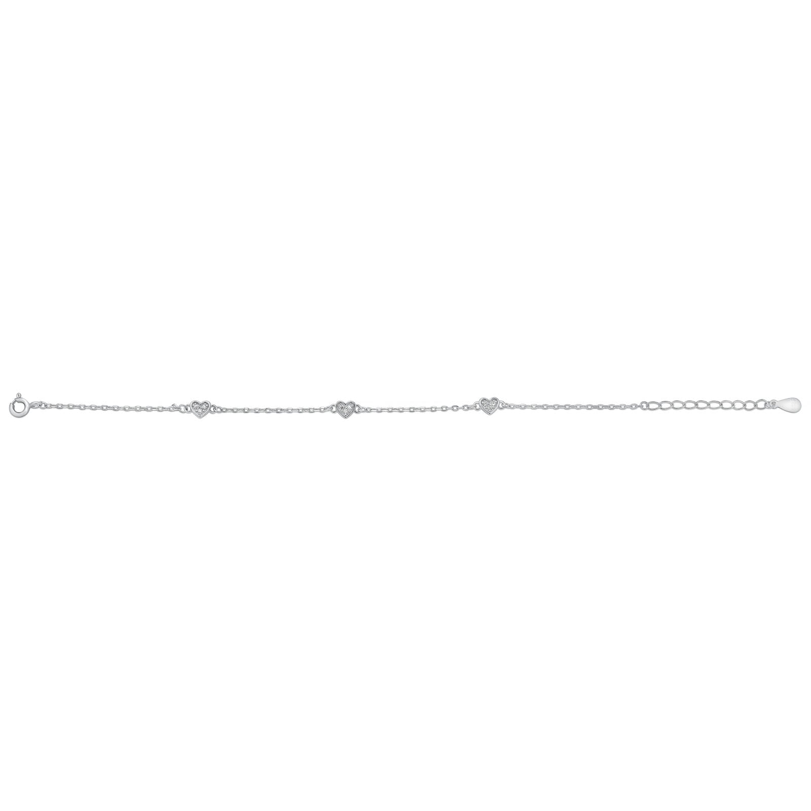 Sterling Silver Rhodium Plated Triple Heart Bracelet
