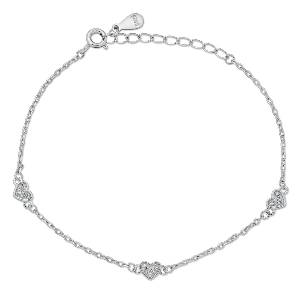 Sterling Silver Rhodium Plated Triple Heart Bracelet