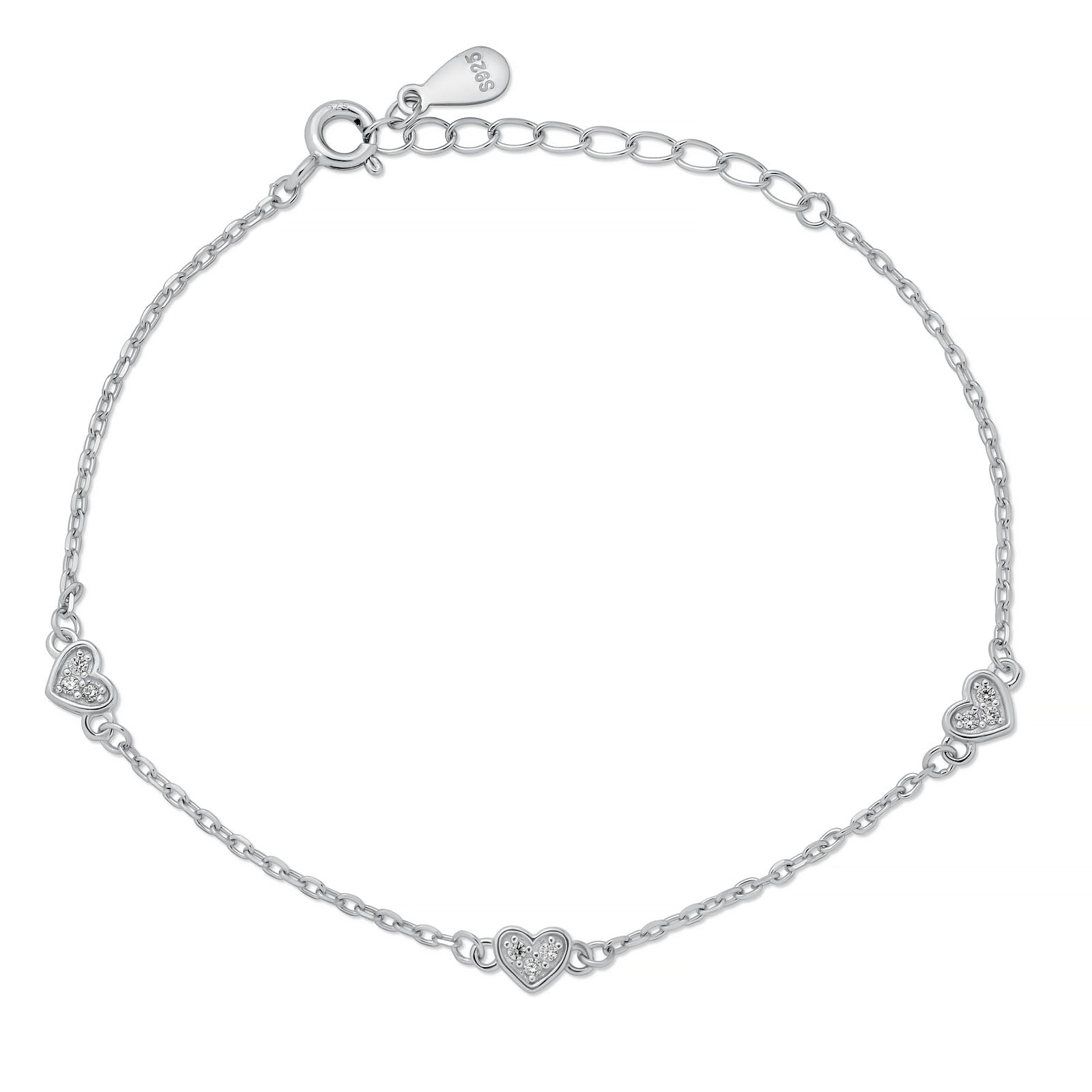 Sterling Silver Rhodium Plated Triple Heart Bracelet