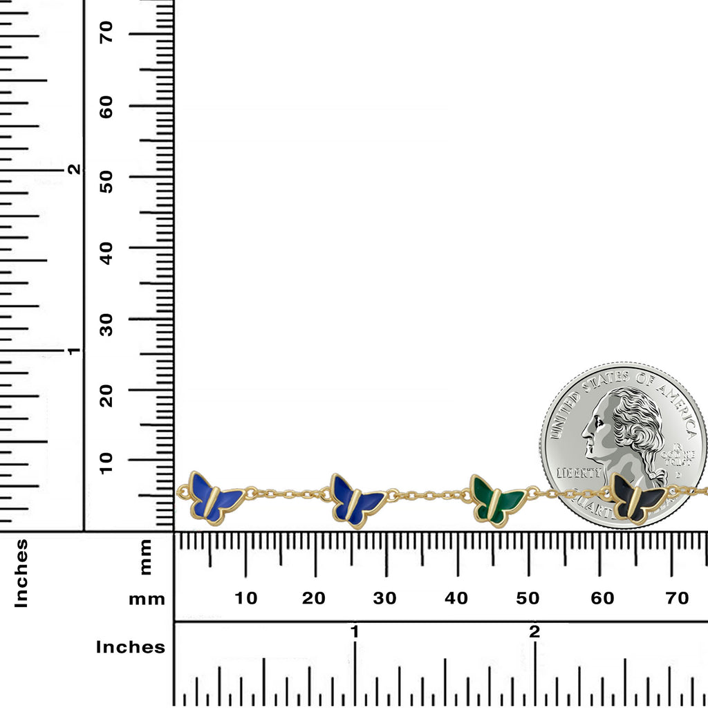 925 Sterling Silver 14k Gold Plated Butterfly Bracelet, Multicolor