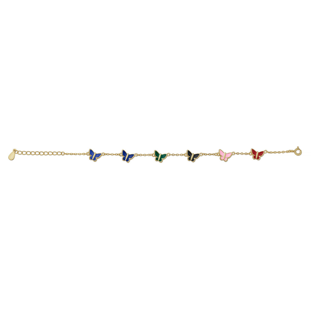 925 Sterling Silver 14k Gold Plated Butterfly Bracelet, Multicolor