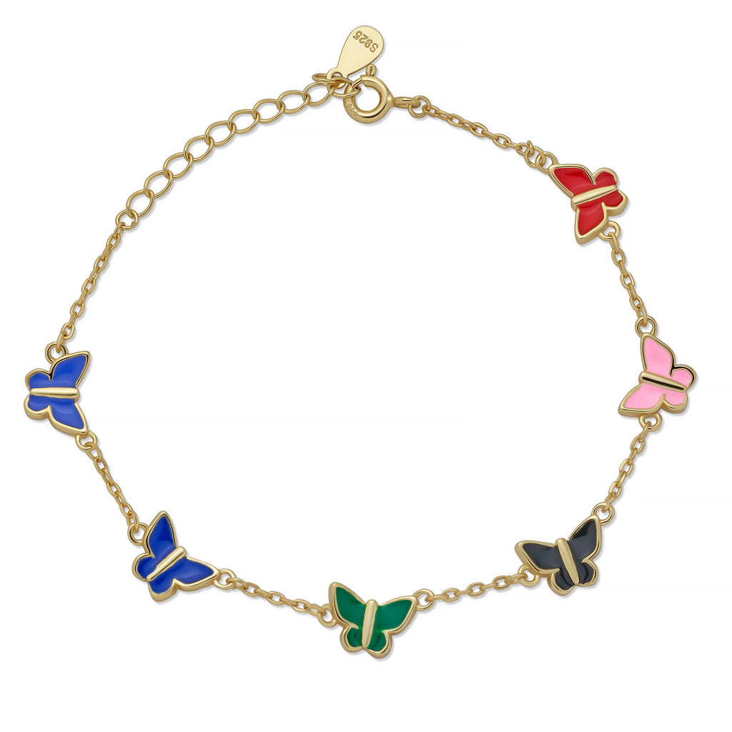 925 Sterling Silver 14k Gold Plated Butterfly Bracelet, Multicolor