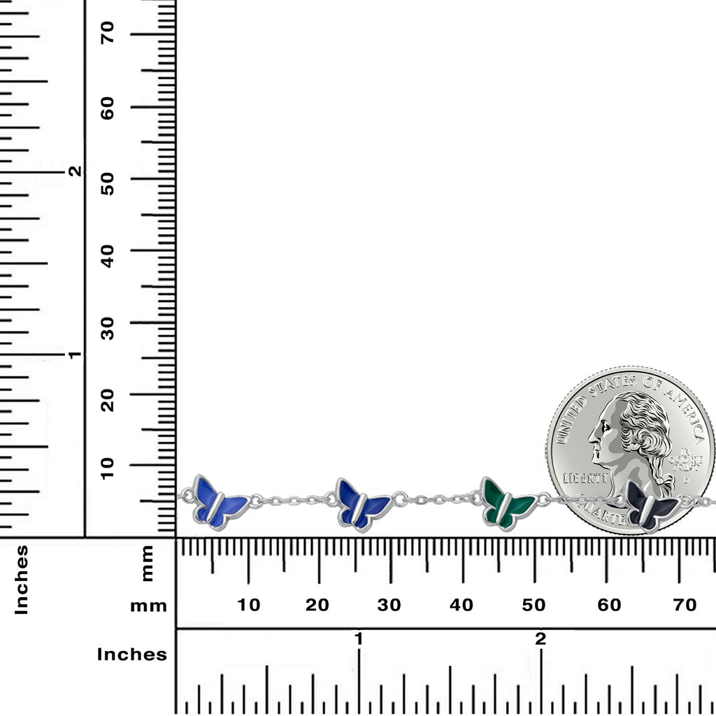925 Sterling Silver Rhodium Plated Butterfly Bracelet, Multicolor
