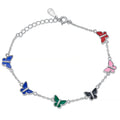 925 Sterling Silver Rhodium Plated Butterfly Bracelet, Multicolor
