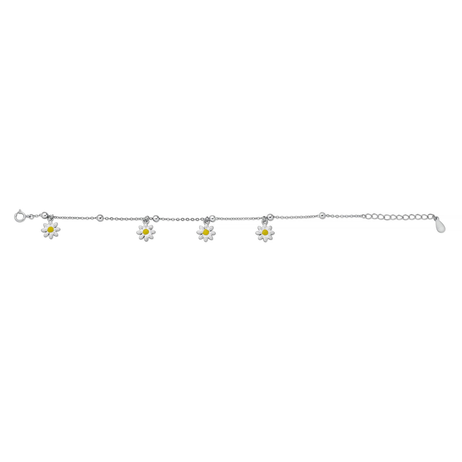 Sterling Silver Rhodium Enamel Daisy Charms Flower Bracelet