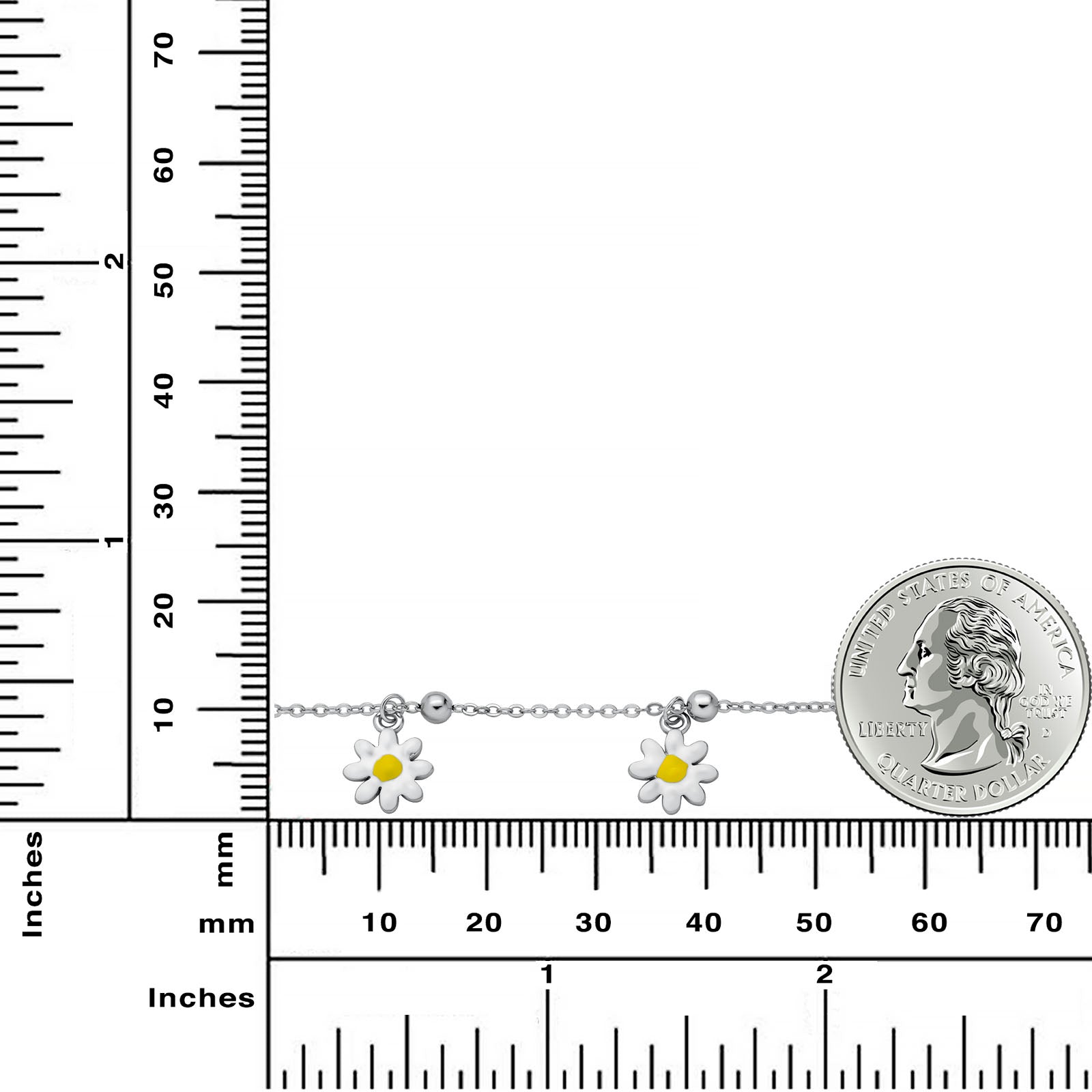 Sterling Silver Rhodium Enamel Daisy Charms Flower Bracelet