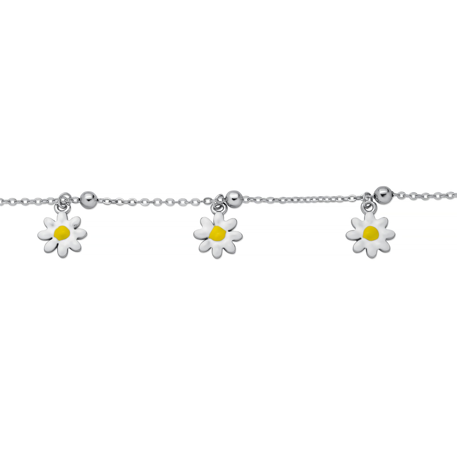 Sterling Silver Rhodium Enamel Daisy Charms Flower Bracelet
