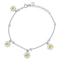 Sterling Silver Rhodium Enamel Daisy Charms Flower Bracelet