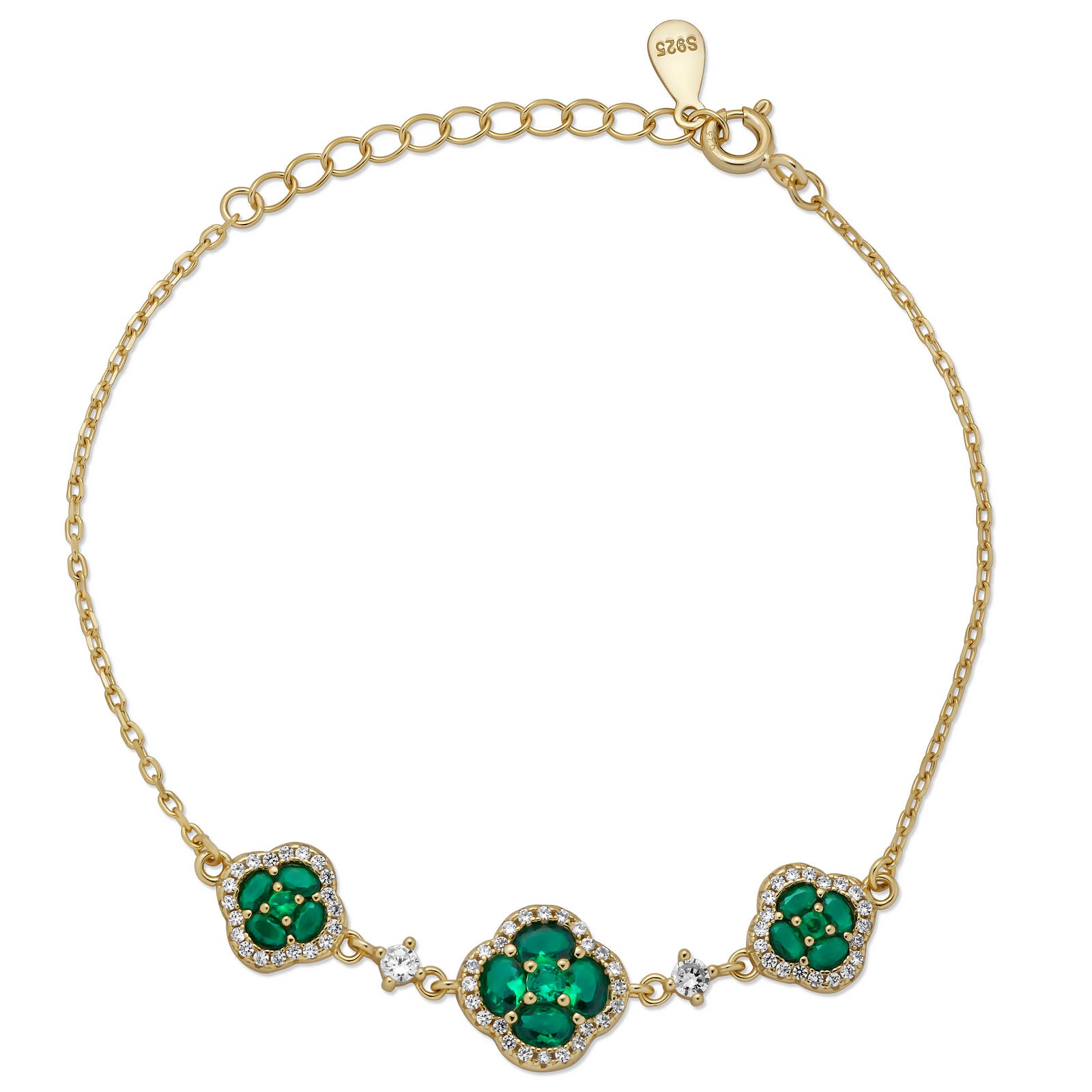 Sterling Silver 14K Gold Plated Lucky Clover Bracelet