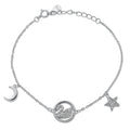 Rhodium Plated 925 Sterling Silver Swan Bracelet with Moon and Stars