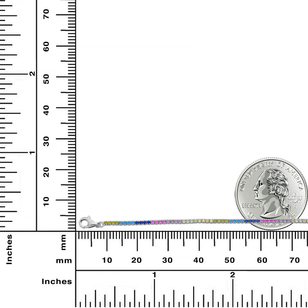 Multicolor Tennis Bracelet for Women Sterling Silver 925 Rhodium Plated