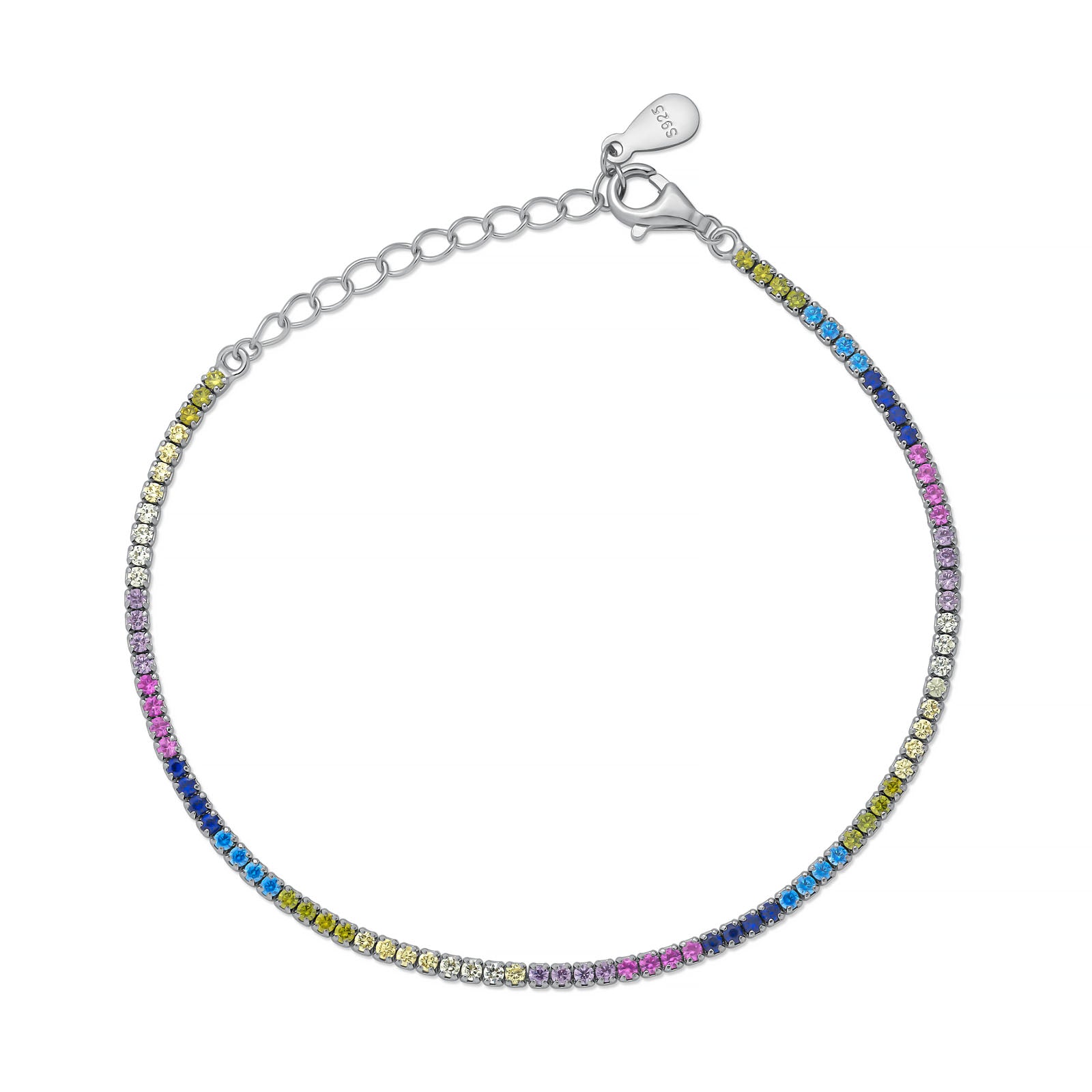 Multicolor Tennis Bracelet for Women Sterling Silver 925 Rhodium Plated